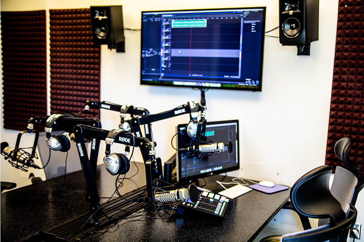 Picture of the 4-station podcasting studio
