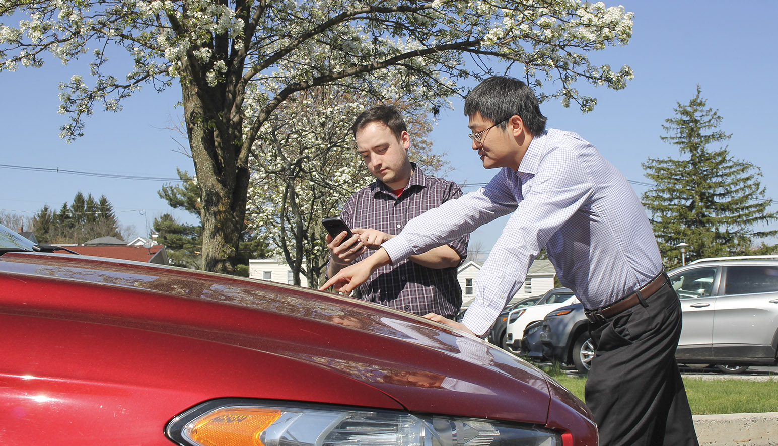 porfessor and student check color of red color against app