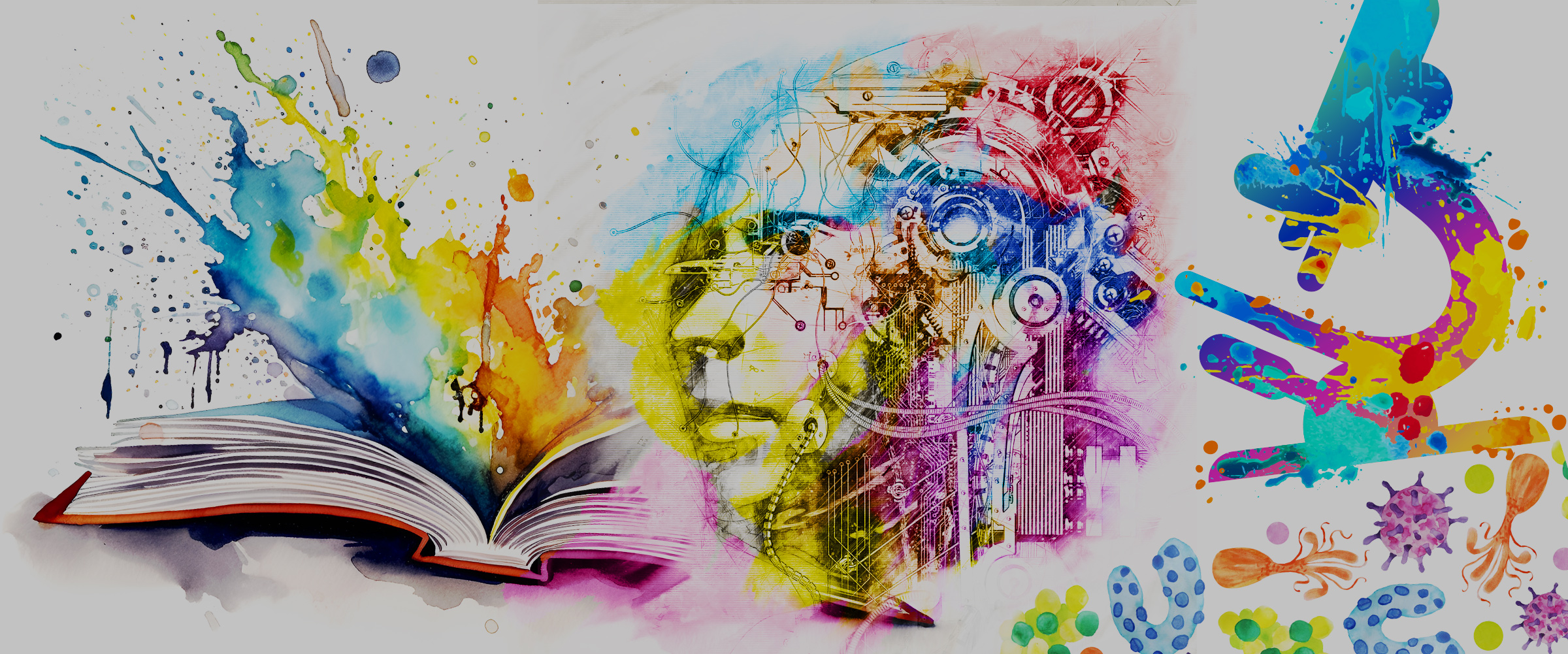 Watercolor rendering of book, artificial intelligence art, and microsopy