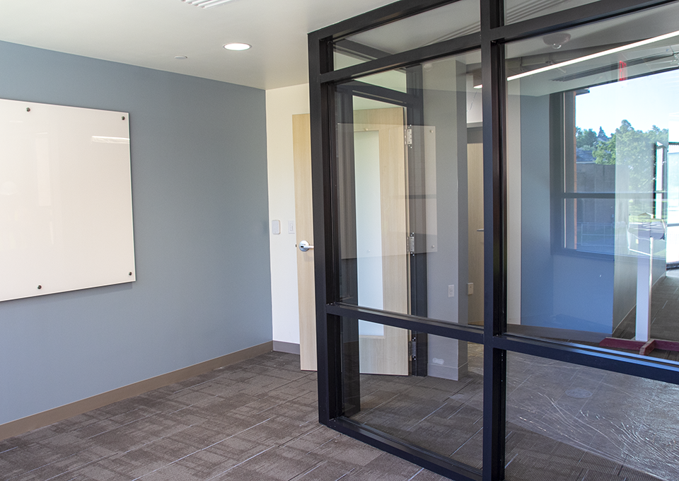 example of a study room; the enclosure is mostly glass so the feeling is open but private