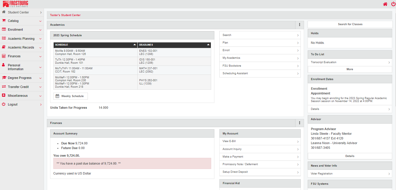 Student Center Academics Screen Shot