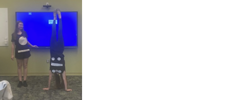 Acro student doing a fraction handstand