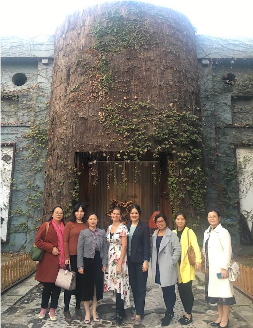 Amy Branam Armiento is pictured with other visiting scholars outside an art gallery at Hunan University of Technology and Business