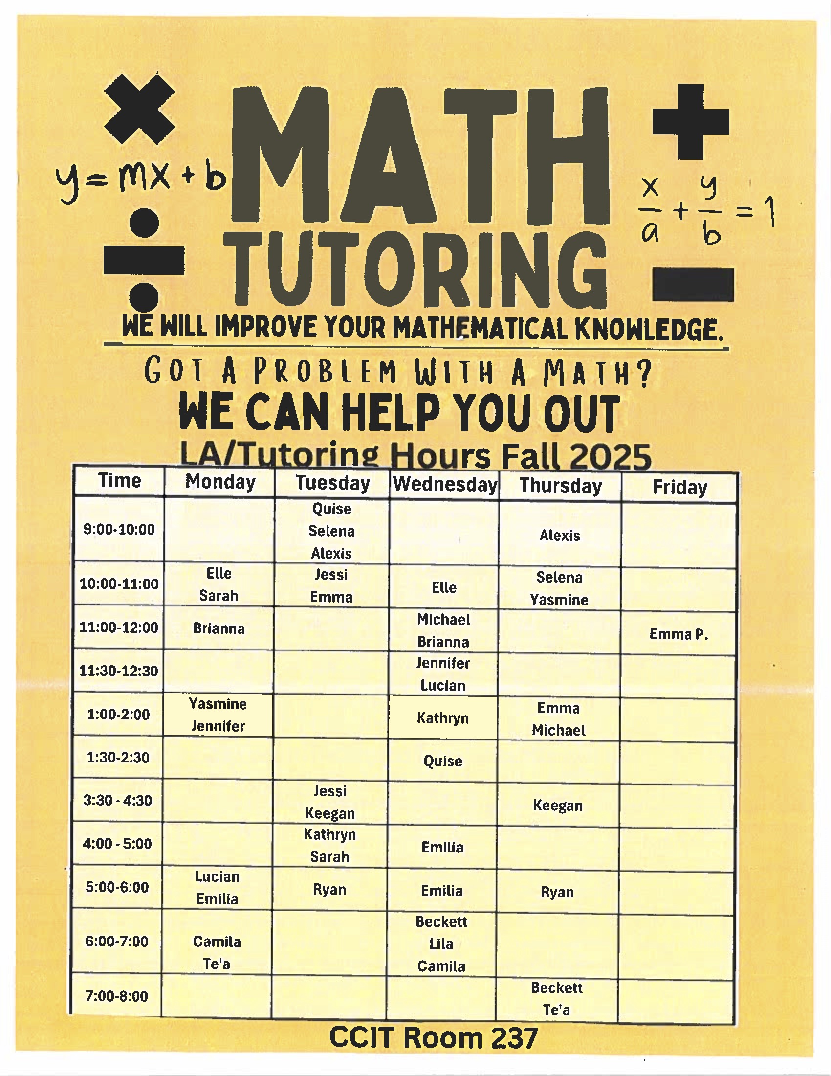 Tutoring center hours