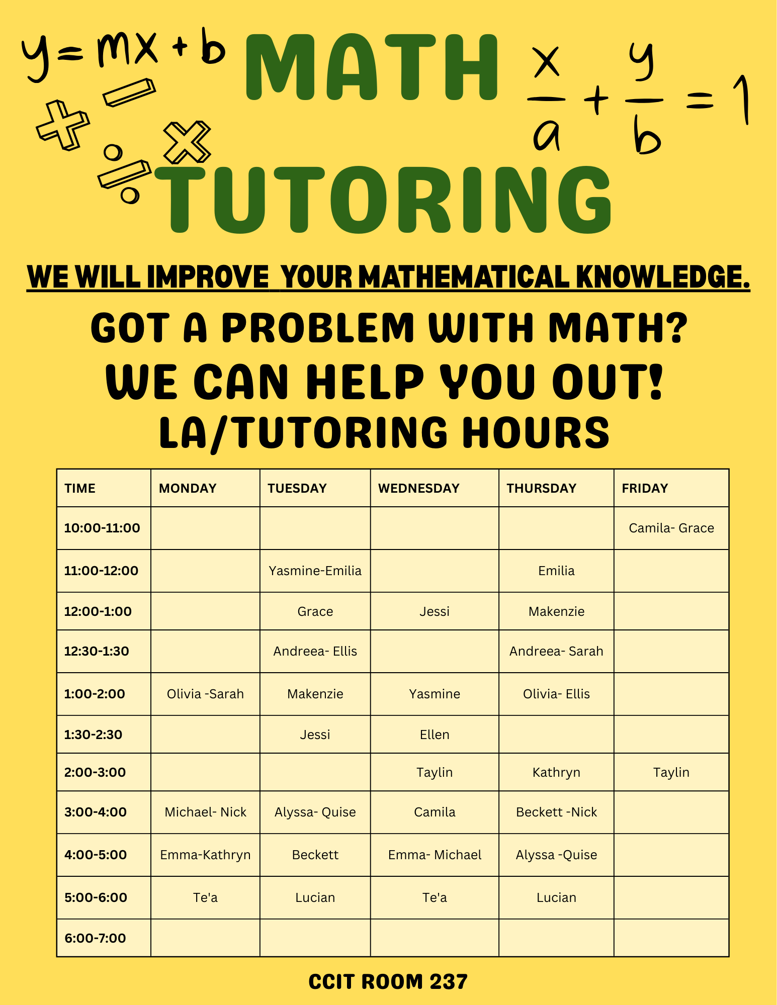Spring 2026 Tutoring Hours