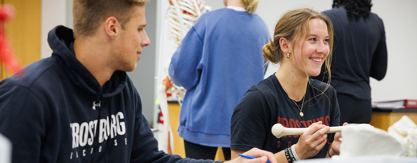 students smiling in anatomy class