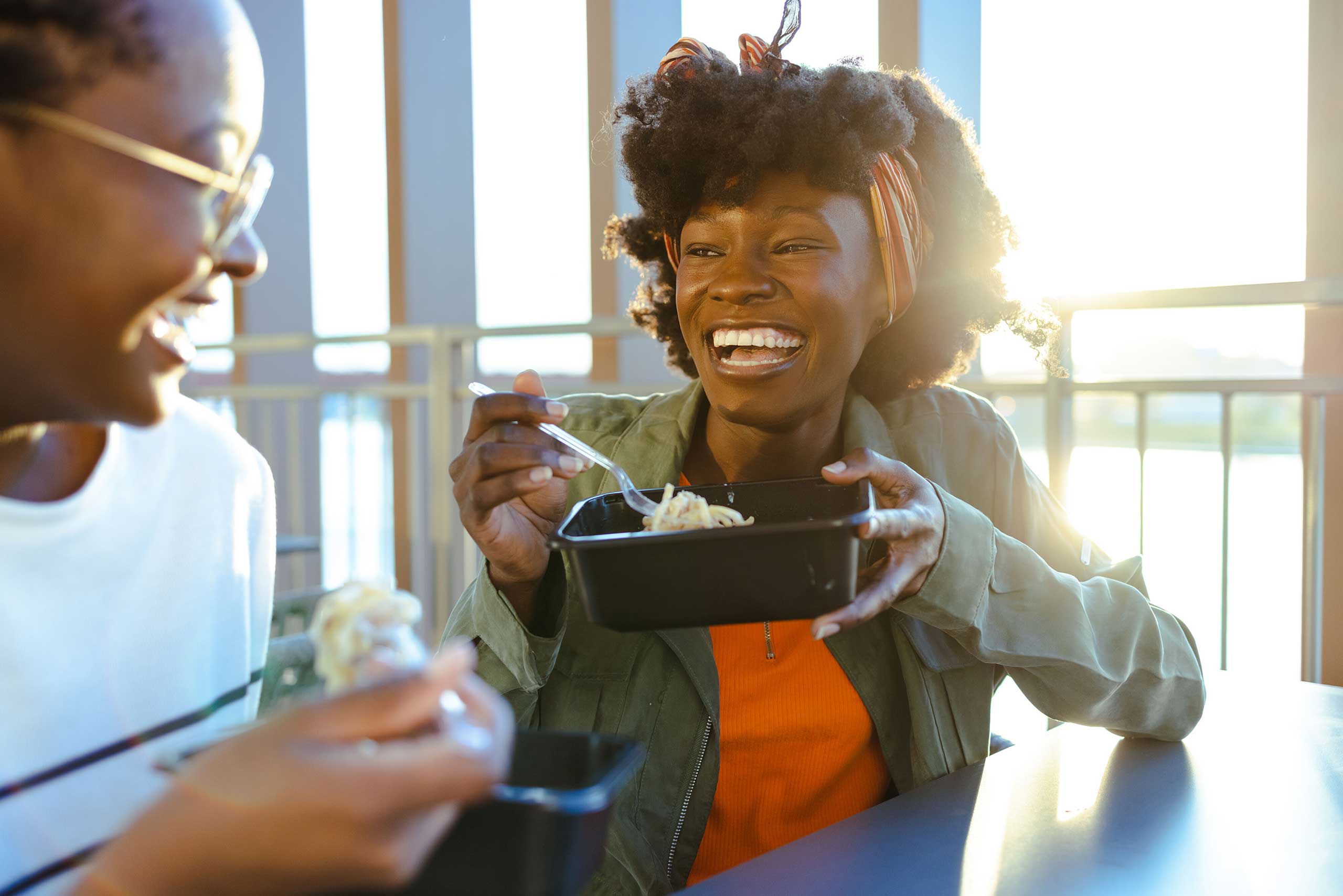 Students eat in the Lane Center