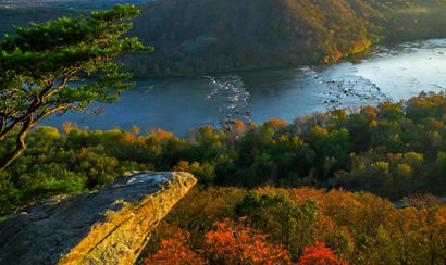 beautiful river viewed from rock cliff