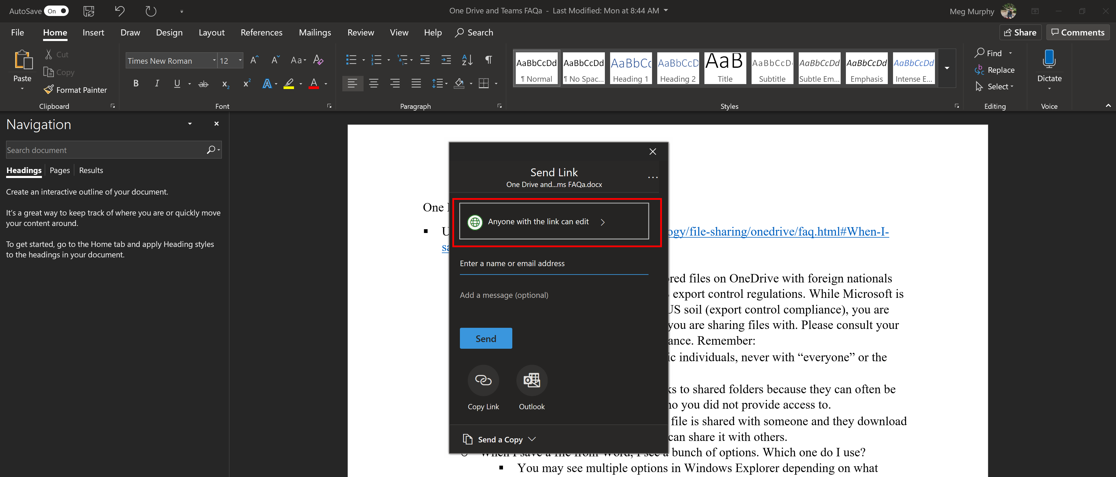 Word share option 