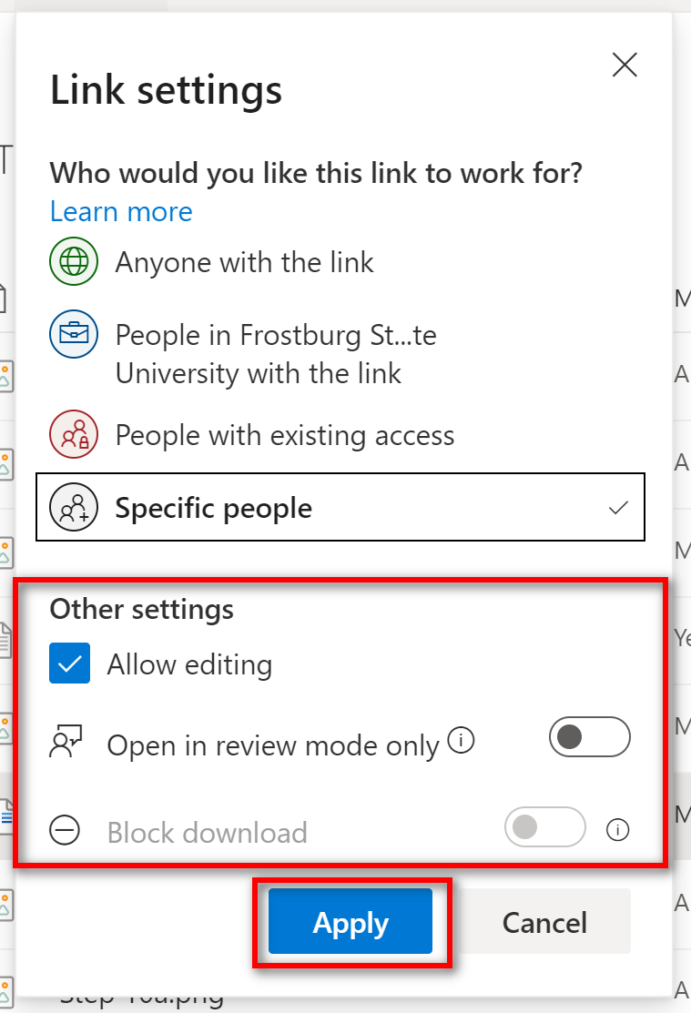 Share other setting and apply