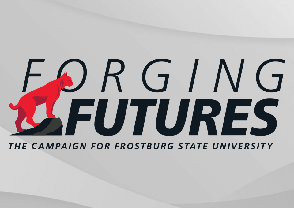 Forging Futures campaign logo bobcat on rock