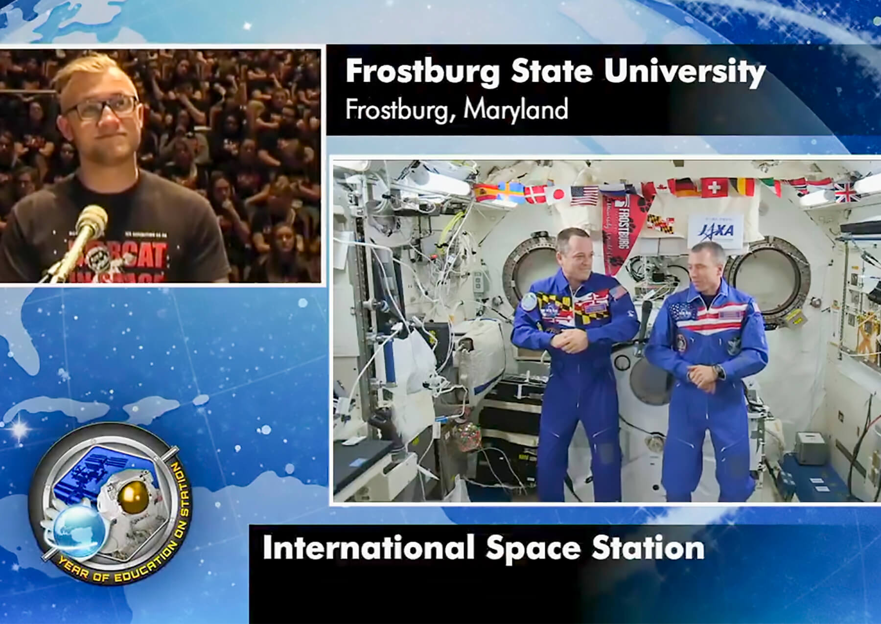 Screen shot of Chandler Sagal asking the astronauts a question