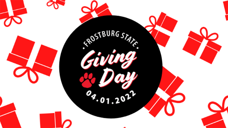 Giving Day logo with gift icons floating in background; decorative