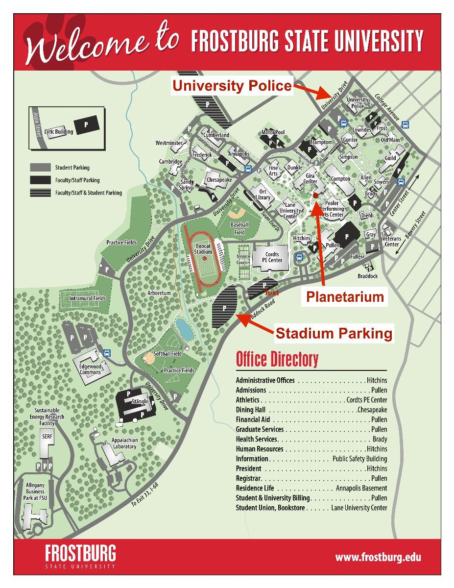 FSU Campus Map emphasizing Stadium Parking, MLC & University Police
