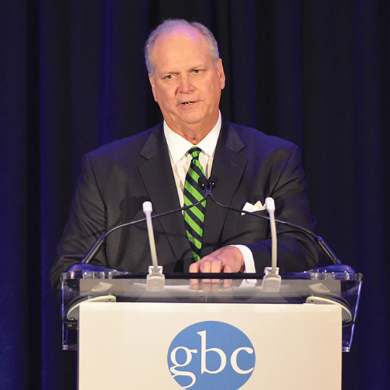 Don Fry giving speech at podium