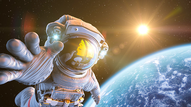 astronaut in space earth in background
