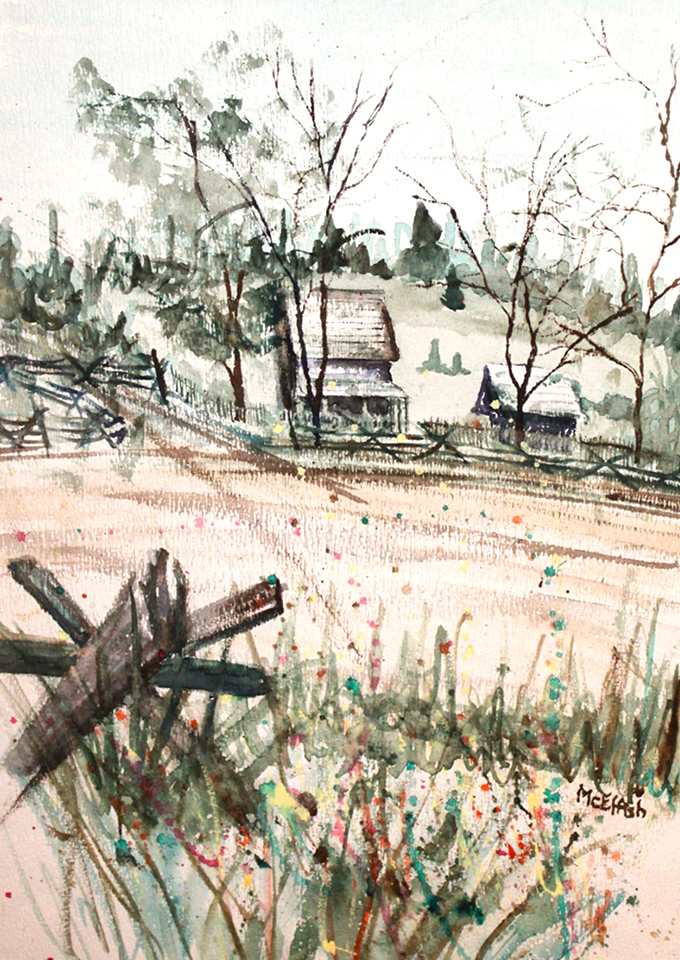 watercolor of farm by Dr. Charles McElfish
