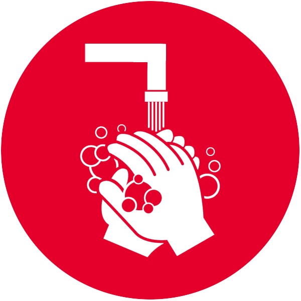 red circle white handwashing icon