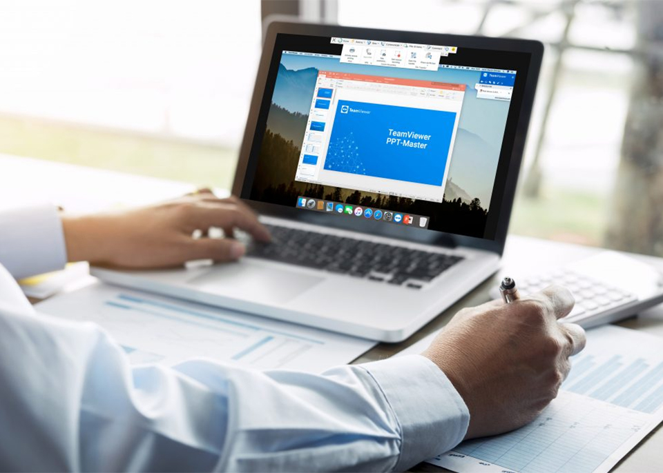 person viewing onine presentation on laptop computer